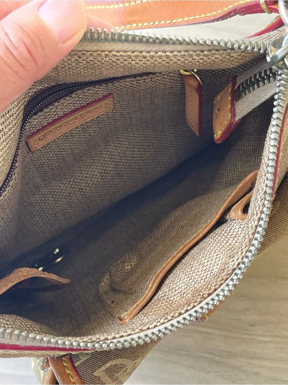 Dooney & Bourke Brown Signature Messenger Crossbody with Tan Trim